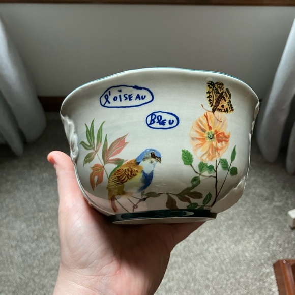 Anthropologie Nathalie Lete Titania Embossed Flowers Bird Mug and Bowl - Picture 7 of 11